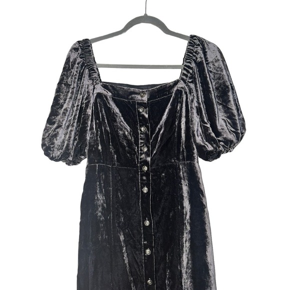 J. Crew Gray Puff Sleeve Velvet Velour Midi Dress Size 4, NWT - Picture 2 of 4